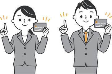 クレジットカード　指差し　ビジネスパーソン　上半身　ベクター