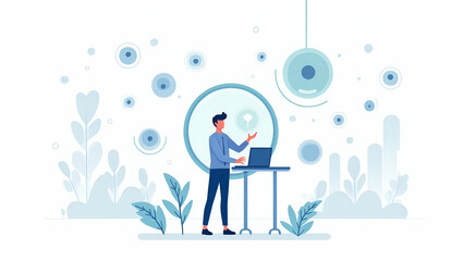Flat Captivating stock photo illustrating single cell genomics experimentation in modern research laboratories utilizing advanced microfluidics and digital imaging for cellular analysis in  Simple fla