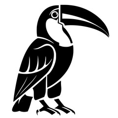 Obraz premium Stylized toucan bird vector illustration, Black and white vector illustration of a toucan with a large curved beak, designed in a bold and graphic style.