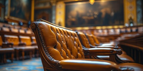 Empty leather chairs standing in congress us senate room