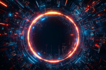 Fototapeta premium Glowing Digital Circle Frame with Copyspace in Futuristic Cyber Network