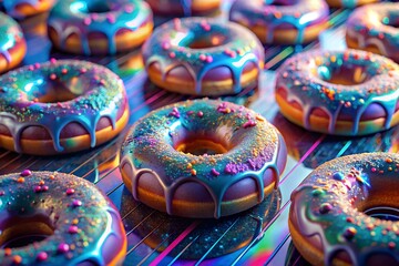 Holographic donuts with a digital glitch effect.