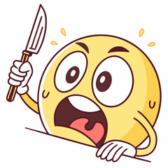 Funny vector illustration of a hungry emoticon holding a knife and fork, perfect for food-related designs, emojis, stickers, and digital art projects.