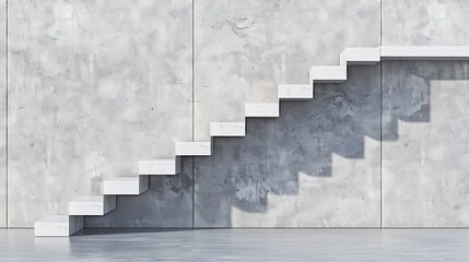 Modern concrete staircase with shadows against textured gray wall