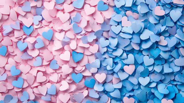 Colorful heart-shaped confetti in pink and blue, perfect for celebrating love, friendship, or special occasions.
