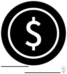 Obraz premium Black circle with white dollar sign in the center indicating finance, currency, investment, and economy. Ideal for banking, marketing, e-commerce, savings, budgeting accounting