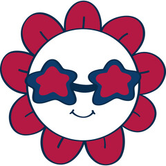Illustration of flower wear glasses with 4th July the independence day doodle clipart.