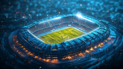 futuristic sports arena football stadium bright night lights detailed 3d render modern architecture sports venue outdoor event soccer field illumination