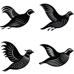 Fototapeta premium Quail Vector Silhouetted Bundle Set Collection. Quail Bird
