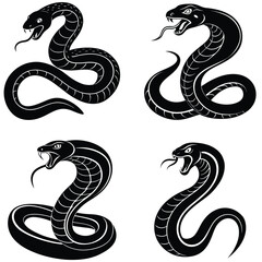 Fototapeta premium Viper Snack Vector Silhouetted Bundle Set Collection. Cobra Snack