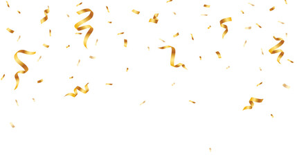 Festive gold confetti decoration. Falling confetti celebration element. Shiny ribbon on white background. Vector illustration