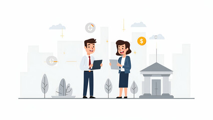 Revolutionizing Finance: Flat Modern Digital Composition of Advanced Fintech Solutions and Innovative Banking Systems in a Cute Vector Illustration