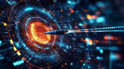 digital pattern with dart piercing target symbolizing precision data driven insights analytics visualization and technology innovation for business success