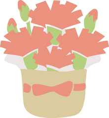 カーネーションの鉢植えイラスト	
