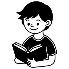 Boy Reading Book Vector | Line Art Generative AI Illustration | Printable Graphic Design