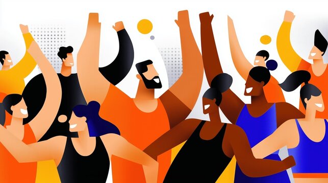 Colorful illustration of diverse group celebrating fitness