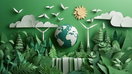 Eco-friendly world, paper art, nature, sustainability, background
