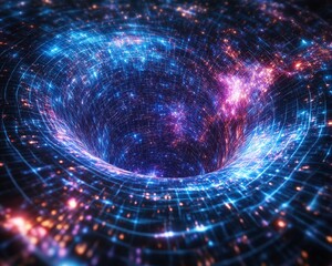 Obraz premium Hyperrealistic Astrophysics Visualization Spacetime Curvature Near Black Hole