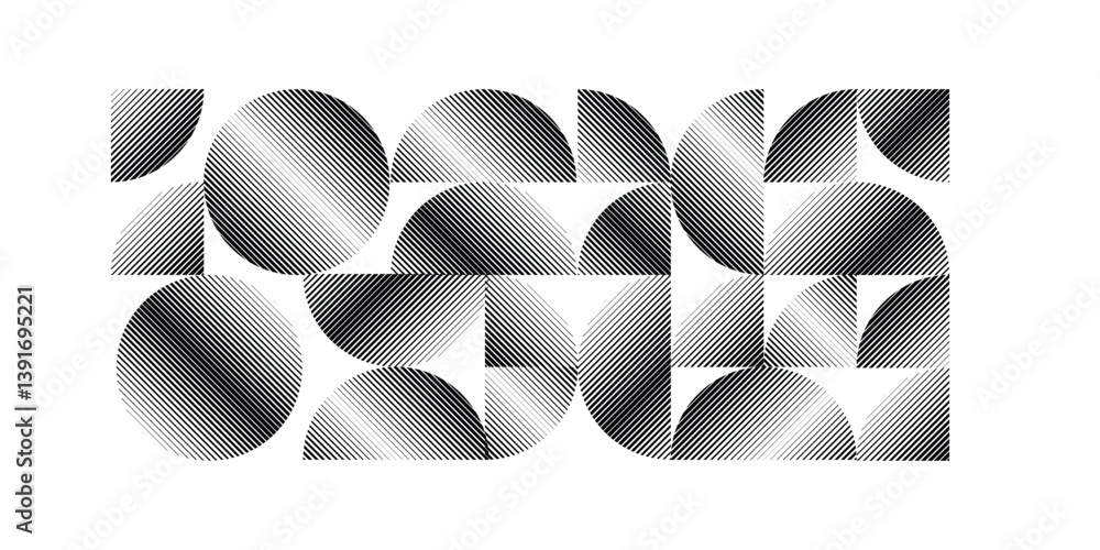 Poster modern artistic set with semicircle design elements . many lines form half circles in art style . wa