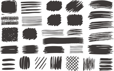 Collection of Brush Strokes and Design Elements. Set of hand drawn sketch brushes. Paint brush strokes, brushes, lines, grungy. Dirty artistic design elements