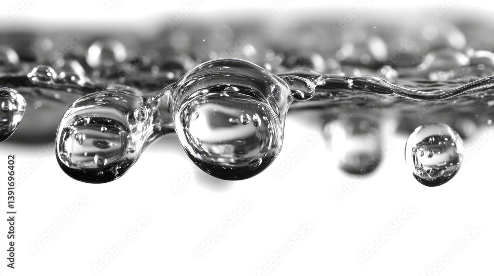 Poster close up image of water droplets with multiple bubbles shown