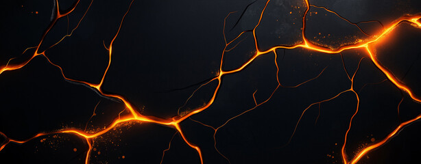 dark textured background featuring glowing orange veins resembling lava flows, creating dramatic and intense atmosphere. contrast between dark surface and bright veins adds depth and intrigue