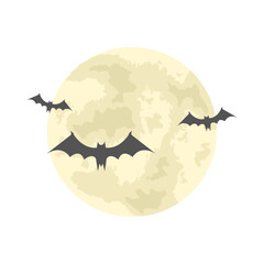 Halloween Moon with Bats Illustration