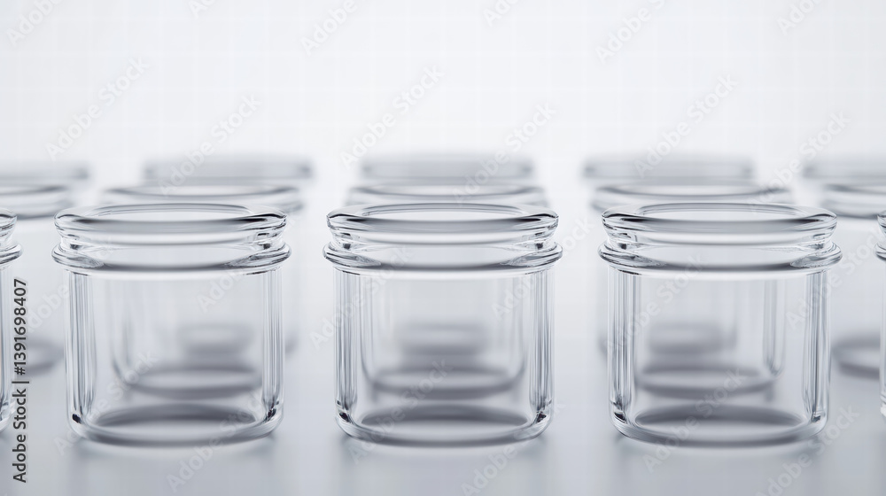 Aufkleber glass jars arrangement: an array of transparent glass jars arranged with artistic precision. each ja
