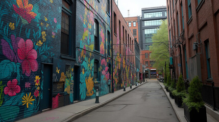 Fototapeta premium A vibrant street mural in an urban alley bursting with color