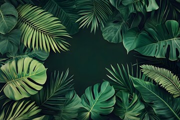 Vibrant tropical leaf frame template enhances invites and graphics with lush, natural flair.