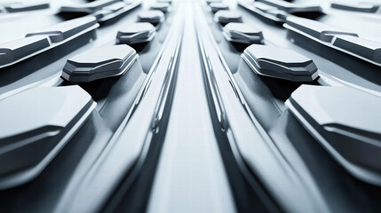 Sleek Escalator Design: A contemporary, abstract perspective of an escalator, with its metallic textures and symmetrical lines. A visual representation of progress and movement.