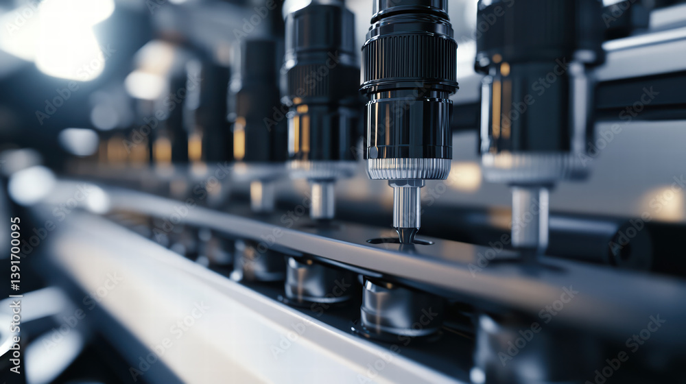 Poster manufacturing precision: a detailed view of a high-tech assembly line showcasing a sequence of autom