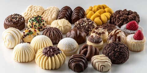Delicious Variety of Gourmet Cookies, Biscuits, and Small Cakes on a White Background