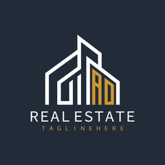 initial monogram logo for real estate with building shape creative design	
