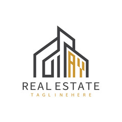 initial monogram logo for real estate with building shape creative design	
