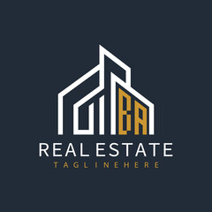 initial monogram logo for real estate with building shape creative design	
