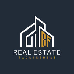 initial monogram logo for real estate with building shape creative design	
