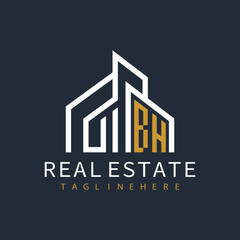 initial monogram logo for real estate with building shape creative design	
