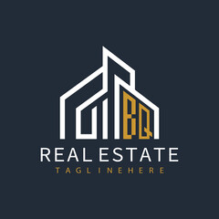 initial monogram logo for real estate with building shape creative design	
