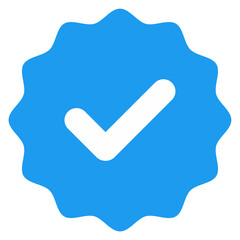 Blue tick check icon transparent png. social media verified badge vector sign