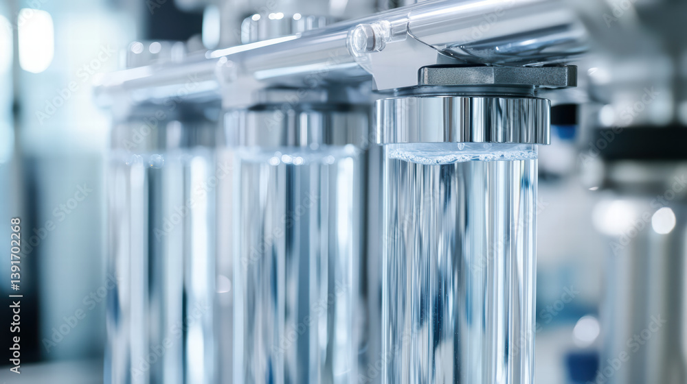 Poster precision in production: clean, transparent containers are meticulously aligned, hinting at the effi