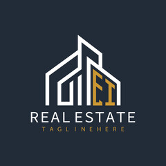 initial monogram logo for real estate with building shape creative design	
