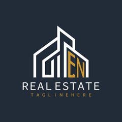 initial monogram logo for real estate with building shape creative design	

