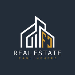 initial monogram logo for real estate with building shape creative design	
