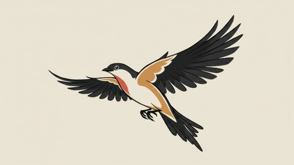 Naklejka premium An illustration of a bird in flight against a cream colored background.