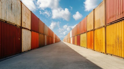 Fototapeta premium Container Terminal Pathway Under Sunny Sky