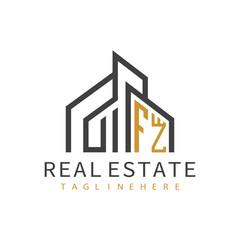 initial monogram logo for real estate with building shape creative design	
