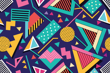 Memphis geometric seamless pattern. Multicolor abstract background