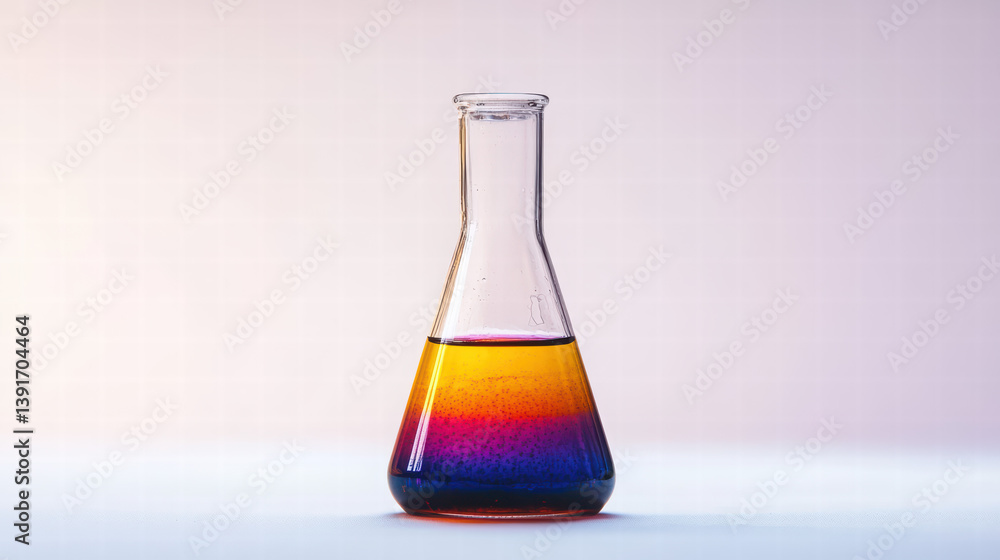 Poster erlenmeyer flask with colorful liquid: a close-up shot of an erlenmeyer flask filled with a vibrant,
