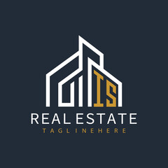 initial monogram logo for real estate with building shape creative design	
